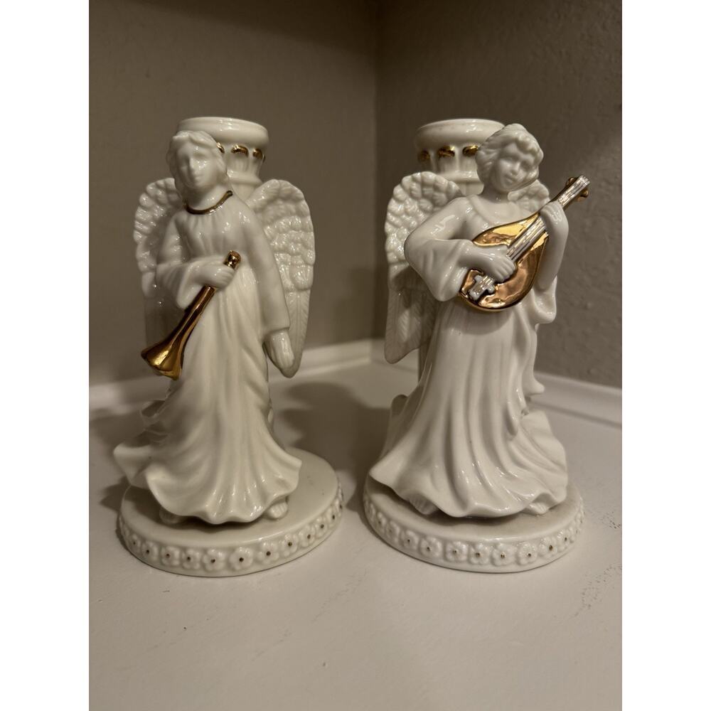 Mikasa Set Of‎ 2 Holiday Elegance Porcelain Candlestick Holders- Angels